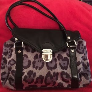 Silver gray fur leopard print bag - purrfect!