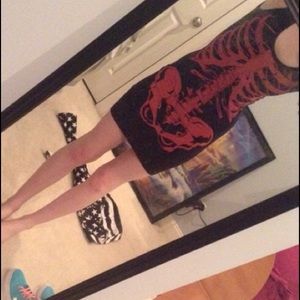 glow in the dark red/black skeleton pencil dress