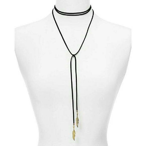 Long Vegan Leather Choker with Feather Ends - Picture 4 of 4