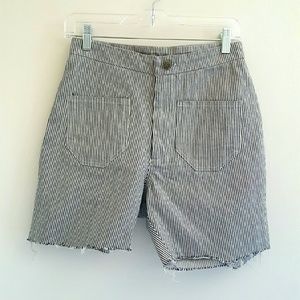 Lykke Wullf Pinstripe High-waisted Cutoff Shorts