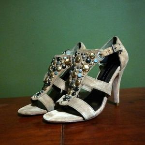 Tan Suede Metal Studded Strappy Heels Steven