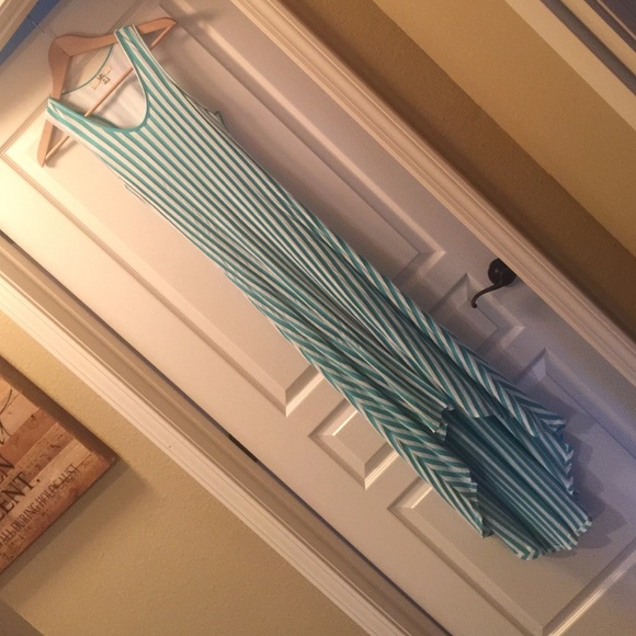 High-low striped racerback maxi dress