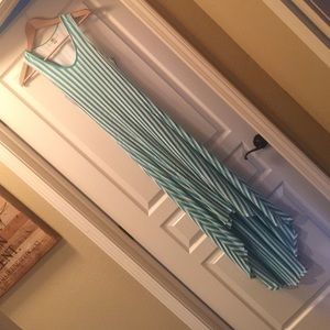 High-low striped racerback maxi dress