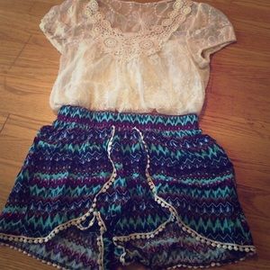 Lace top with high waisted shorts