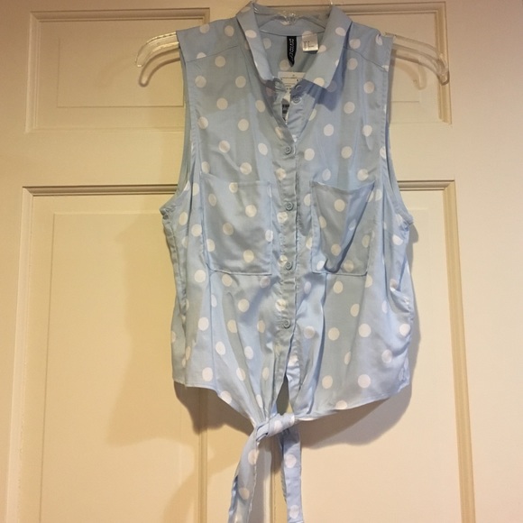 Light blue polka dot button down crop top