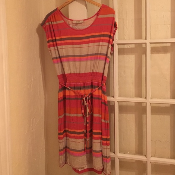 Loft pink/orange/tan striped knee length dress