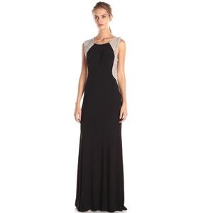 Xscape Cap Sleeve Beaded Back Gown