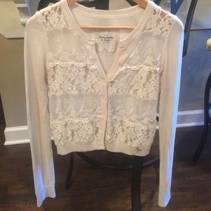 Lace front cardigan cream colored