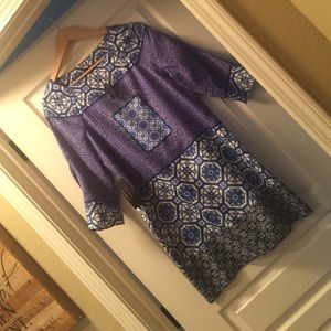 Printed ruched 3/4 sleeve dress