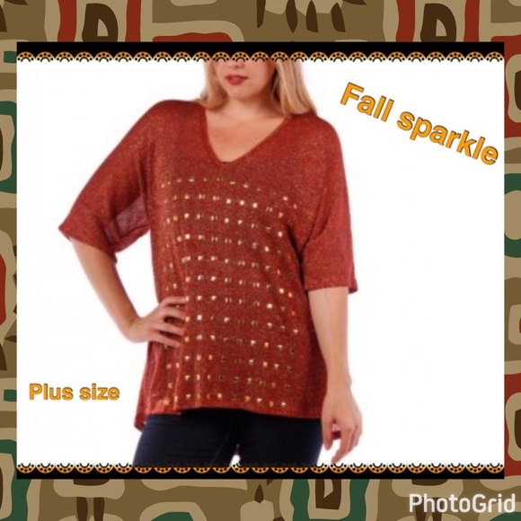 Last day Gold flecked top studded front Plus 2x 3x - Picture 2 of 4