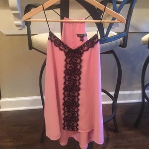 Dressy lace front panel skinny strap tank