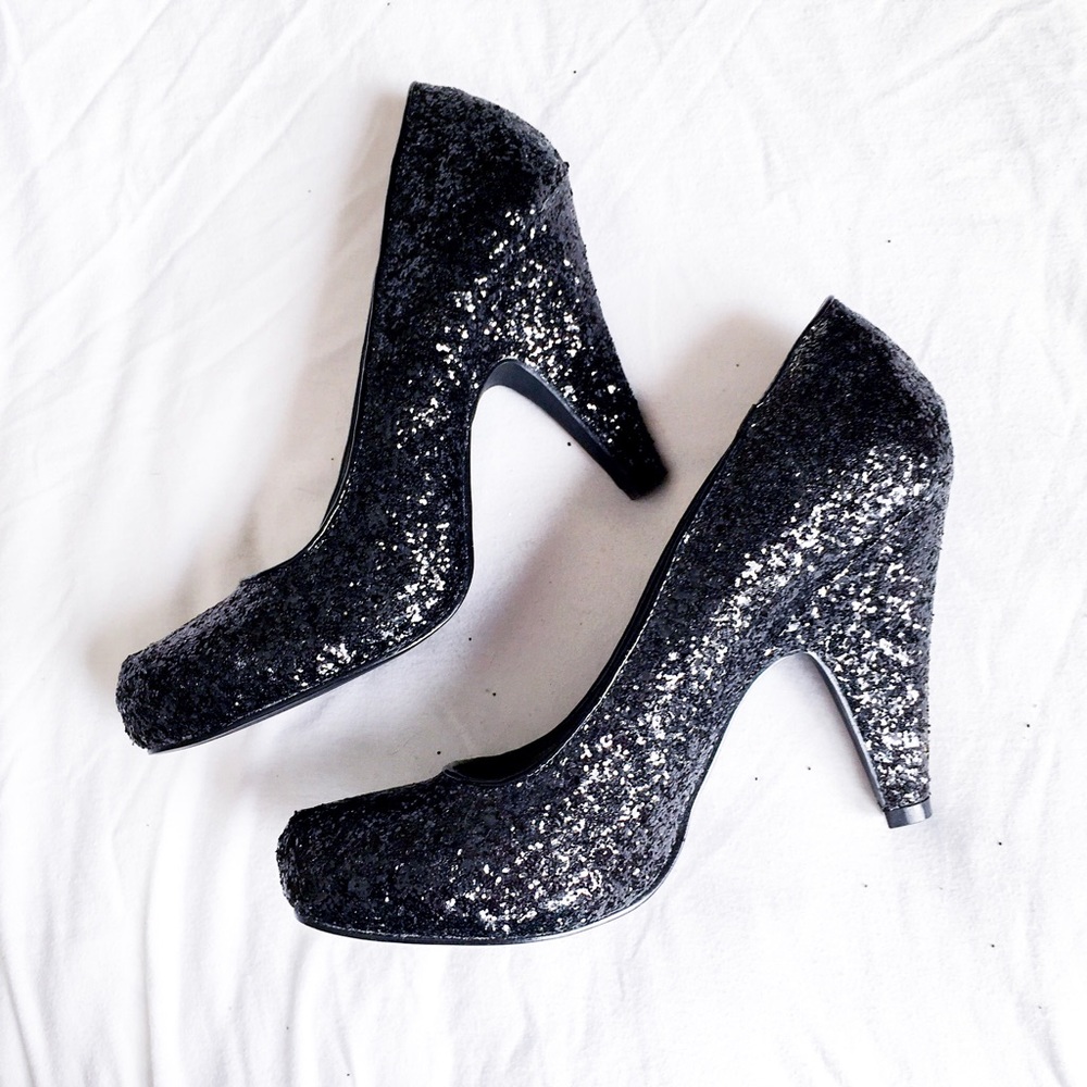 Black Glitter Heels