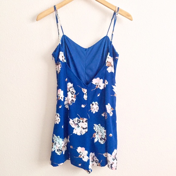 Royal Blue Floral Romper w/ Low V Back - Picture 2 of 4