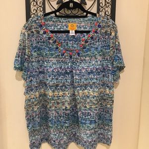 Colorful sheer top with bead work