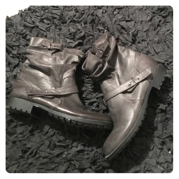 Gray combat ankle boots
