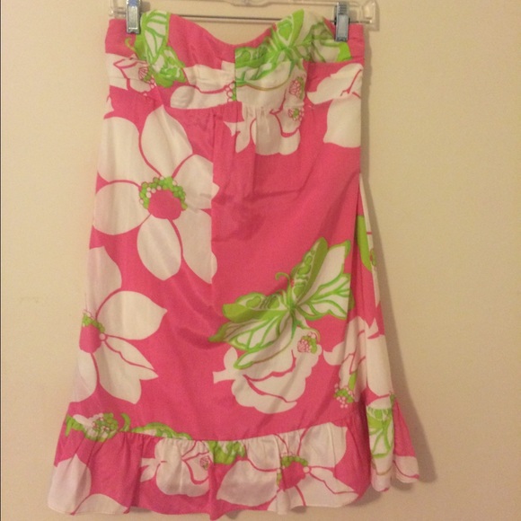 Lilly Pulitzer Pink Green Floral Strapless Dress