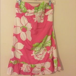 Lilly Pulitzer Pink Green Floral Strapless Dress