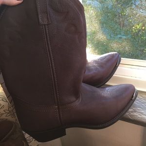 Brown leather cowboy boots