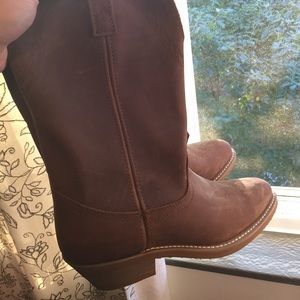 Brown leather cowboy boots