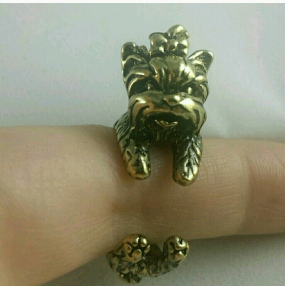 Two Yorkshire terrier gold tone rings