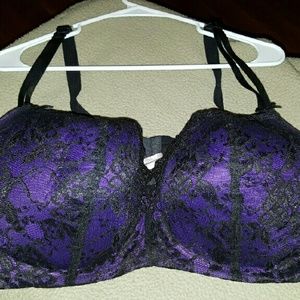 Very pretty cacique purple and black lace bra.
