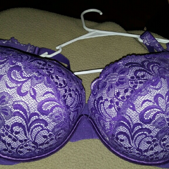 Purple lacey push up plunge bra