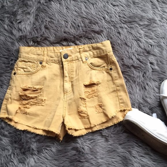 Mustard denim high waisted shorts
