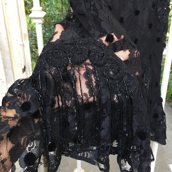 Boutique Black lace, sequins and velvet skirt