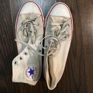 RE-P0SH! Loved and worn white converse high tops