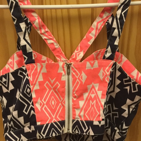 Hot Neon Aztec Crop Top - Picture 2 of 2