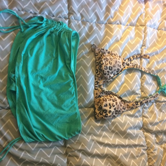 Turquoise & Cheetah Print Bathing Suit Set
