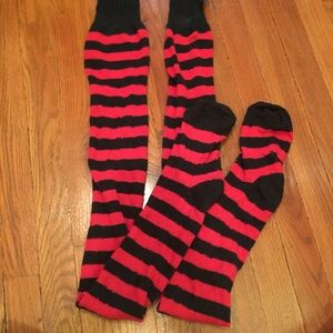 Super Thigh High Red & Black Knit Socks