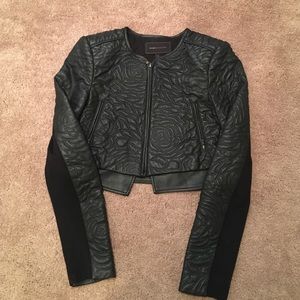 BCBGMAXAZRIA Quilted Leather Cropped Jacket.