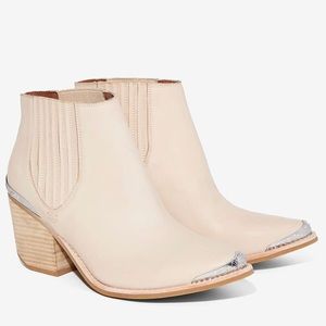 Jeffrey Campbell beige metal fest leather booties