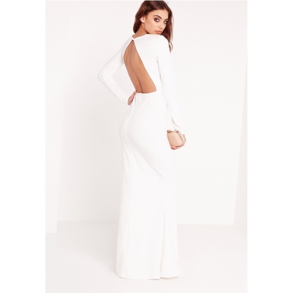 White Long Sleeved Open Back Maxi