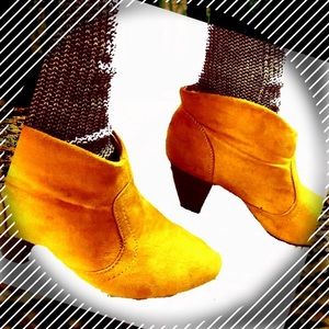 Yellow velvet booties