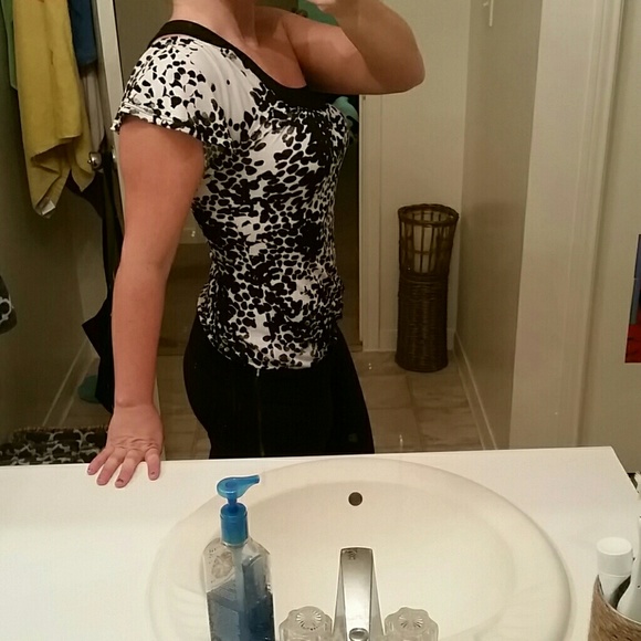 One shoulder black and white shirt