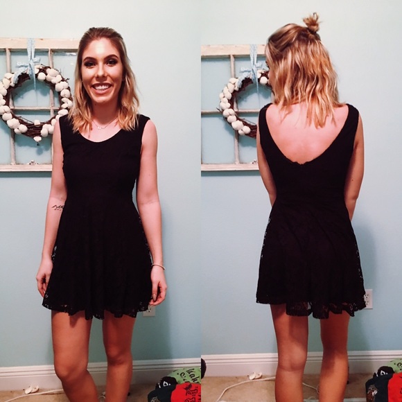 Black Lace Skater Dress