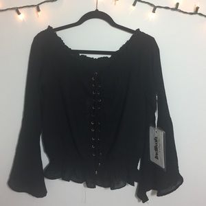 Lace up black off the shoulder shirt