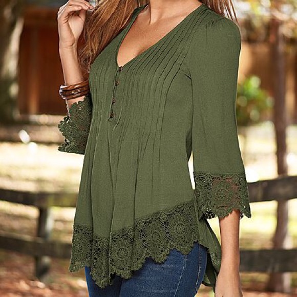 NEW BOHO LACE DETAIL BUTTON UP TOP