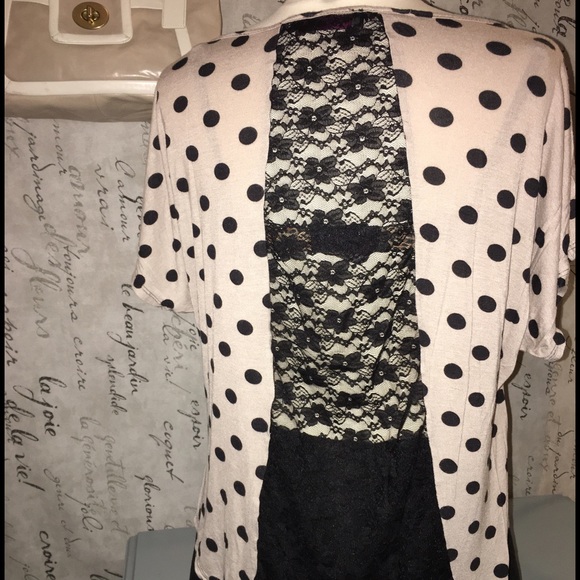 Tan and black polka dotted hi low shirt