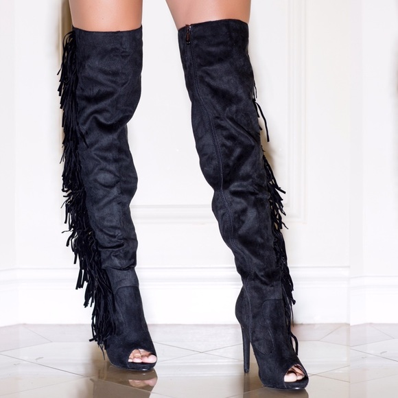 Shoes - LAST ONE - Thigh High Fringe Boots