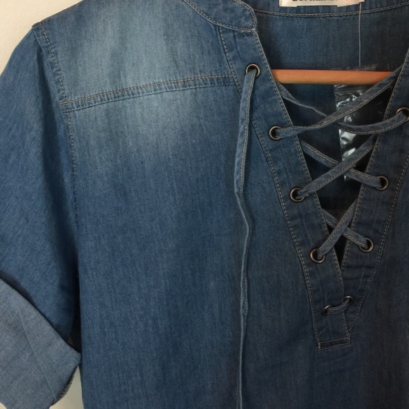 Faded denim lace up shirt dress - Picture 3 of 3
