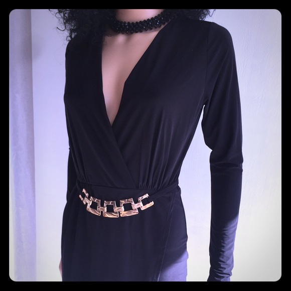 DR1181-Manito women's black v neck dress