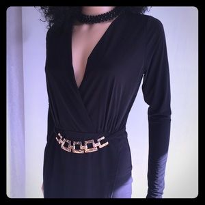 DR1181-Manito women's black v neck dress