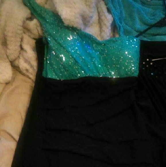 Turquoise and black dress