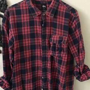 Stussy pink and black men's flannel
