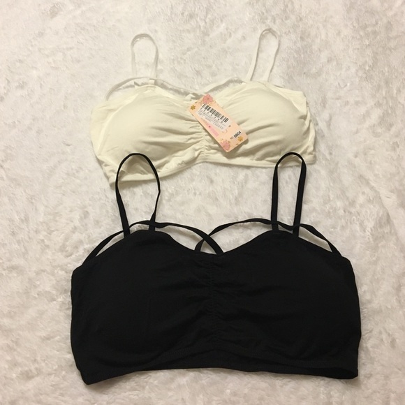Front strappy white and black bralettes