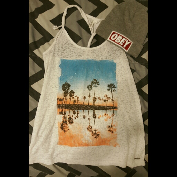 Palm tree burnout tee with obey hat