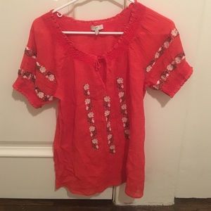 Joie red embroidered boho top